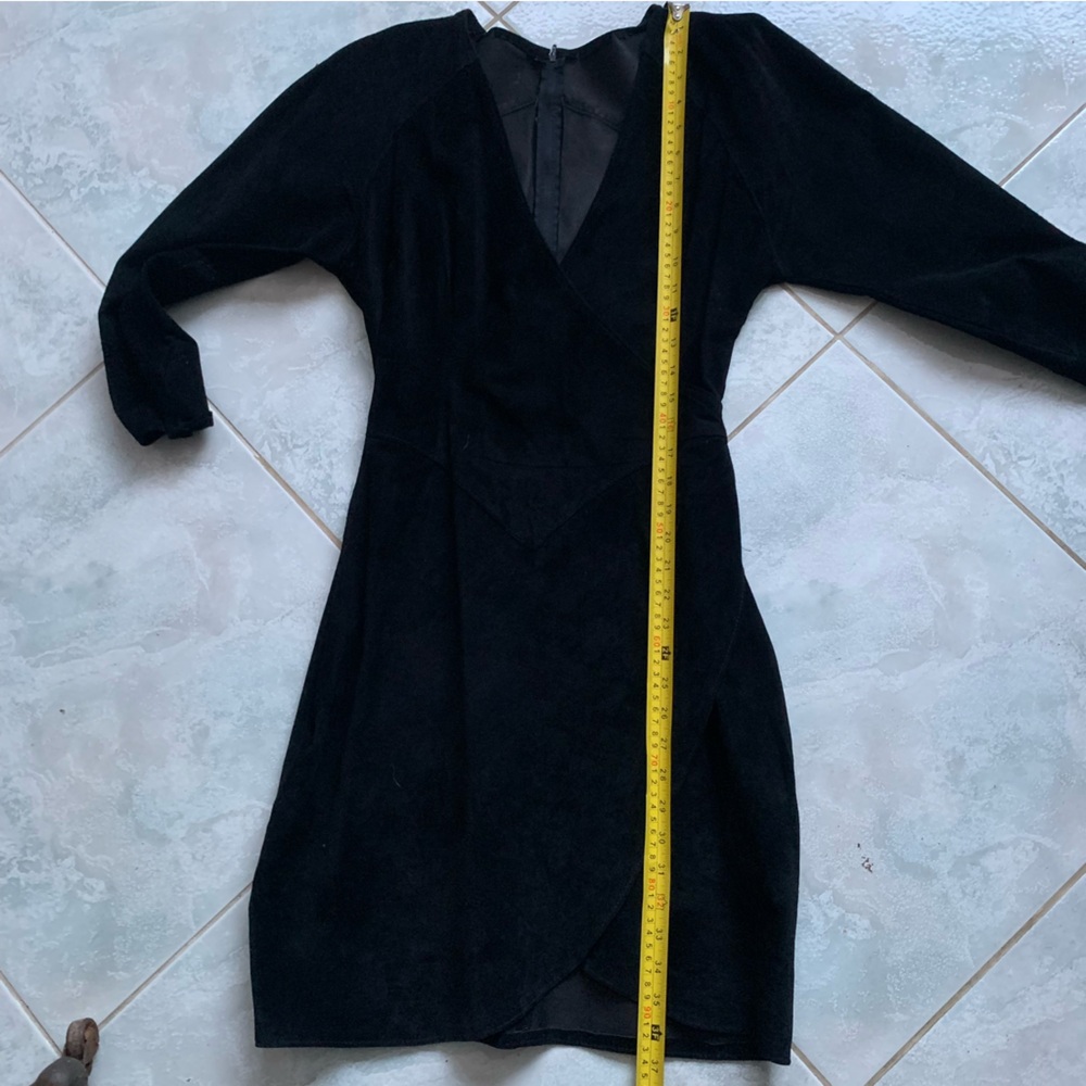 Vintage Black Suede Firenze Santa Barbara Bodycon V Neck Dress, Small - Picture 11 of 11